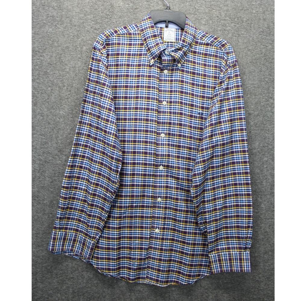 Brooks Brothers Regent Mens XL Button Up Shirt Long Sleeve Check Blue Yellow